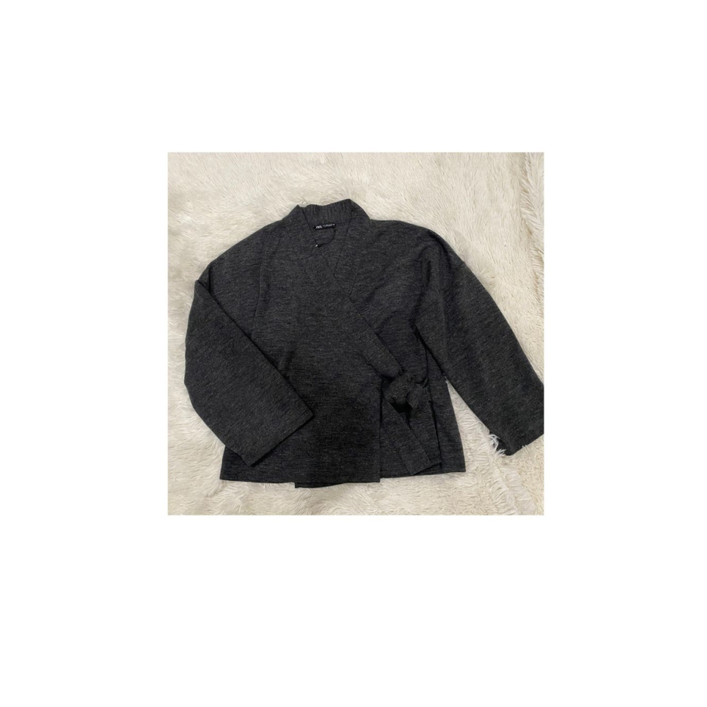 Zara Gray Tie-Waist Cardigan - Size Large (EUC)